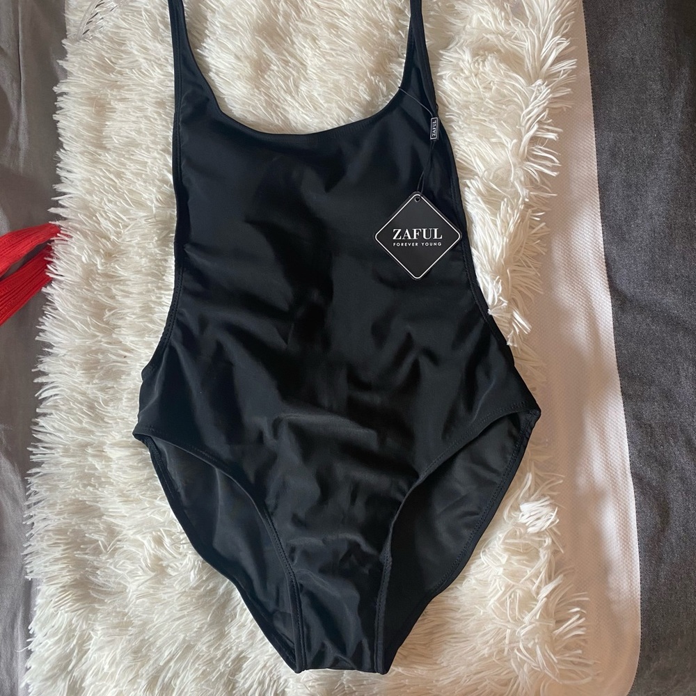 Black One Piece Backless Swimsuit/Bodysuit
